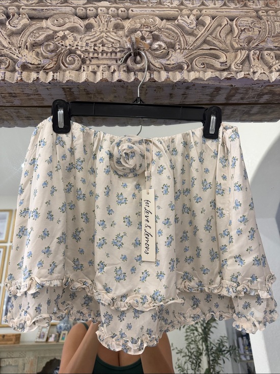 For Love And Lemons Dresses & Skirts - NWT For Love And Lemons Cream Mini Skirt with Blue Floral Print